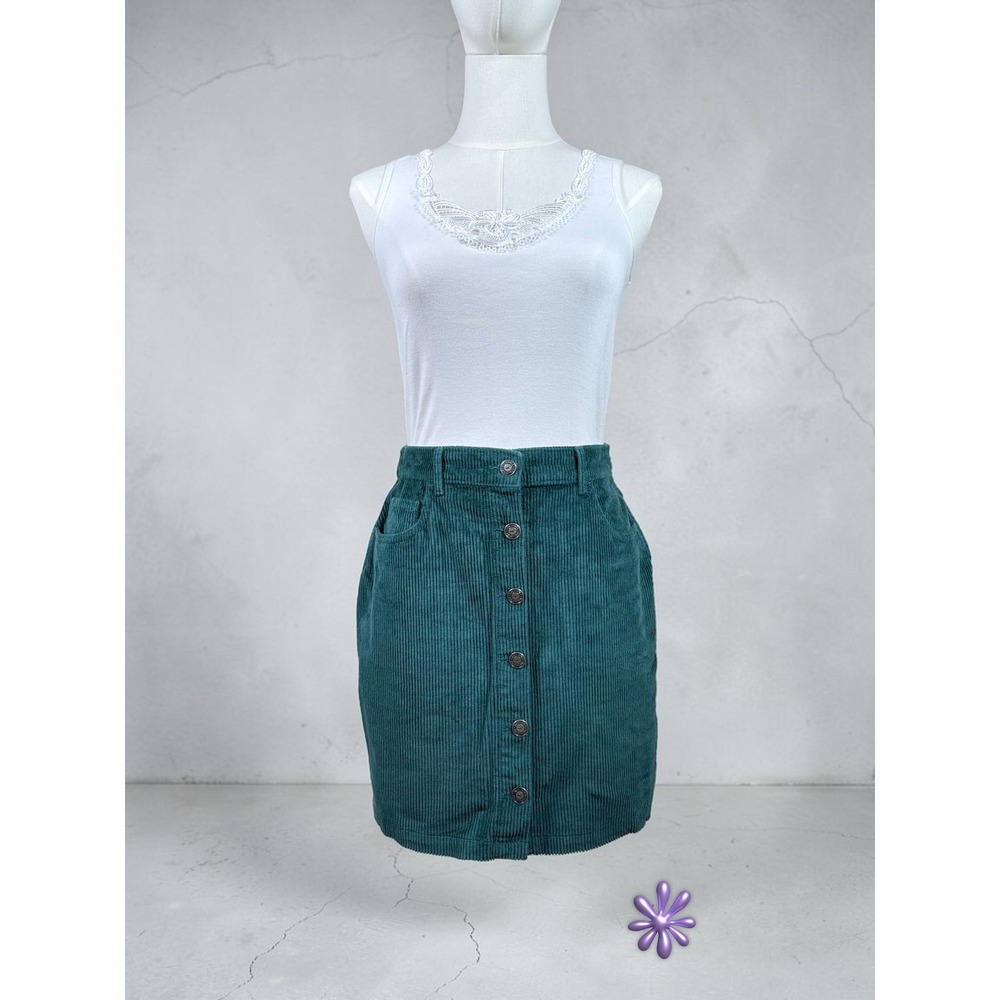 HOLLISTER Skirt Womens M Teal Green Corduroy Ultra High-Rise Button Front Mini